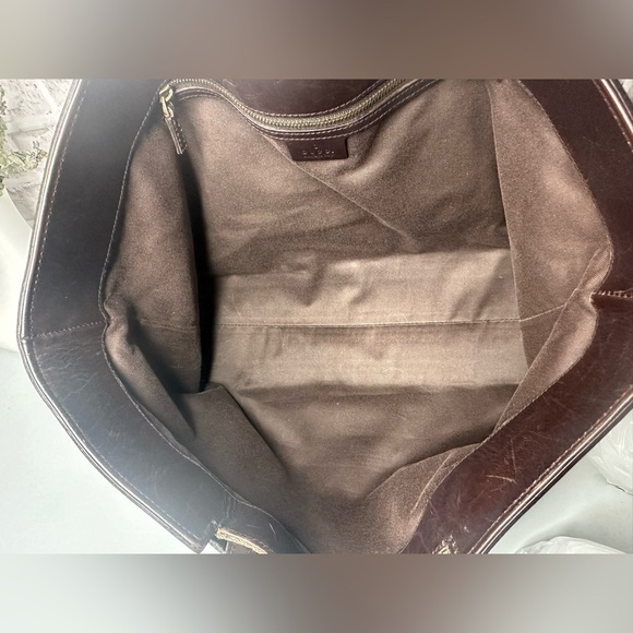 Gucci GG canvas tote bag handbag leather beige brown straps and bottom in EUC - Picture 7 of 9